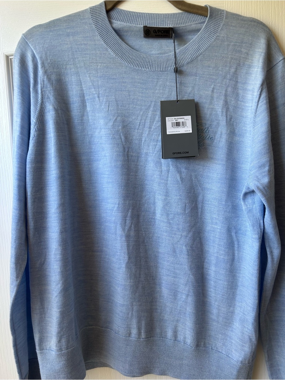 G/FORE Womens Talk Birdie To Me Merino Wool Crewneck Golf Sweater Sky
